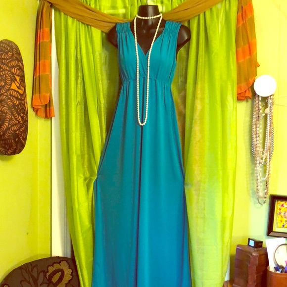 ANTHROPOLOGIE-ERICA DAVIES Teal Maxi Dress-Size Sm - Picture 1 of 7